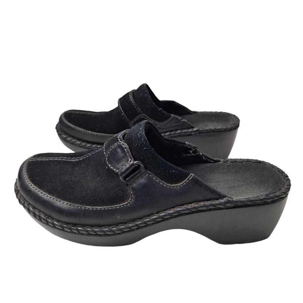 Eastland Women‎ Size 6 Black Leather Suede Slip-On Comfort Clogs Mules Shoes